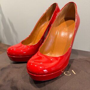 Gucci Red Vernice Crystal Tabasco Platform Heels